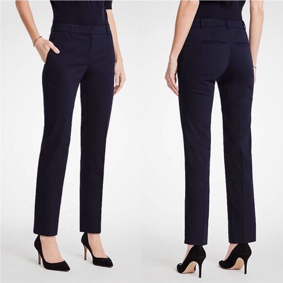 Ann Taylor Curvy Fit Classic Dark Navy Trousers Size 4 Tall Professional Career - Picture 1 of 15